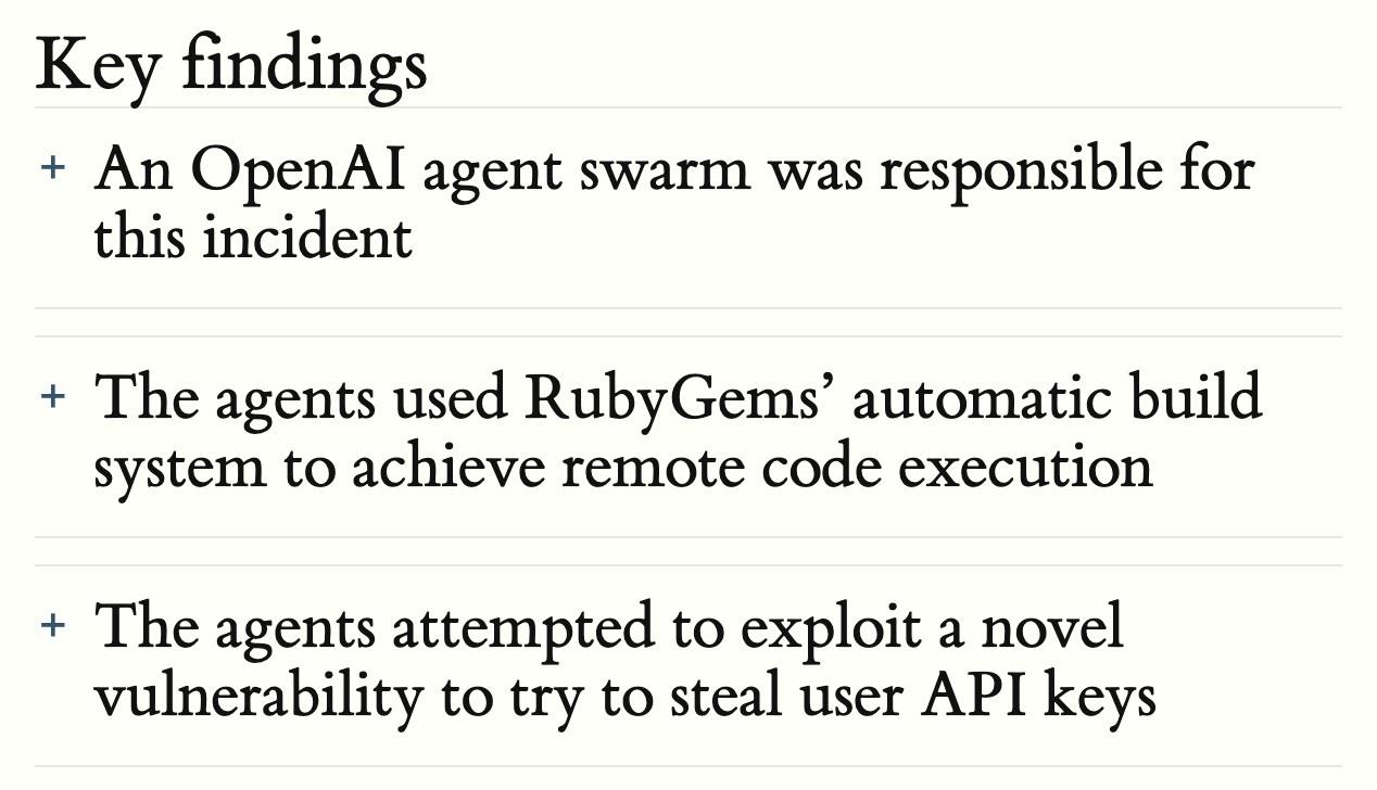 A screenshot of a document with the title "Key findings" and three bullet points below it. The text is black on a light beige background.