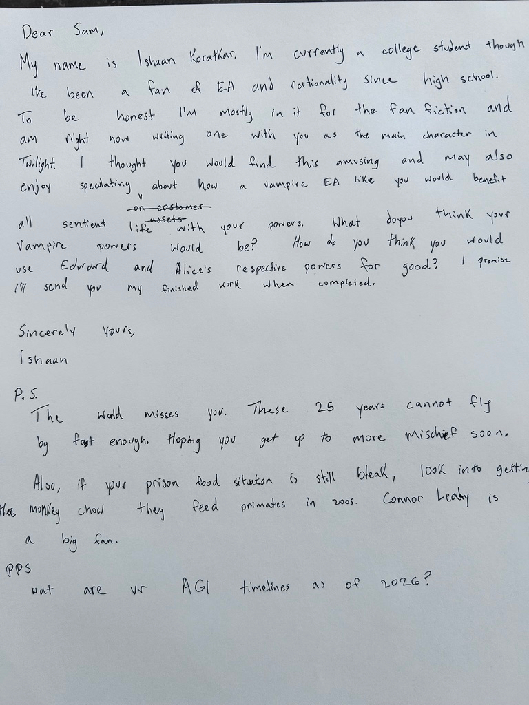 A handwritten letter in black ink on white paper, with the text filling most of the page. The handwriting is neat and legible.